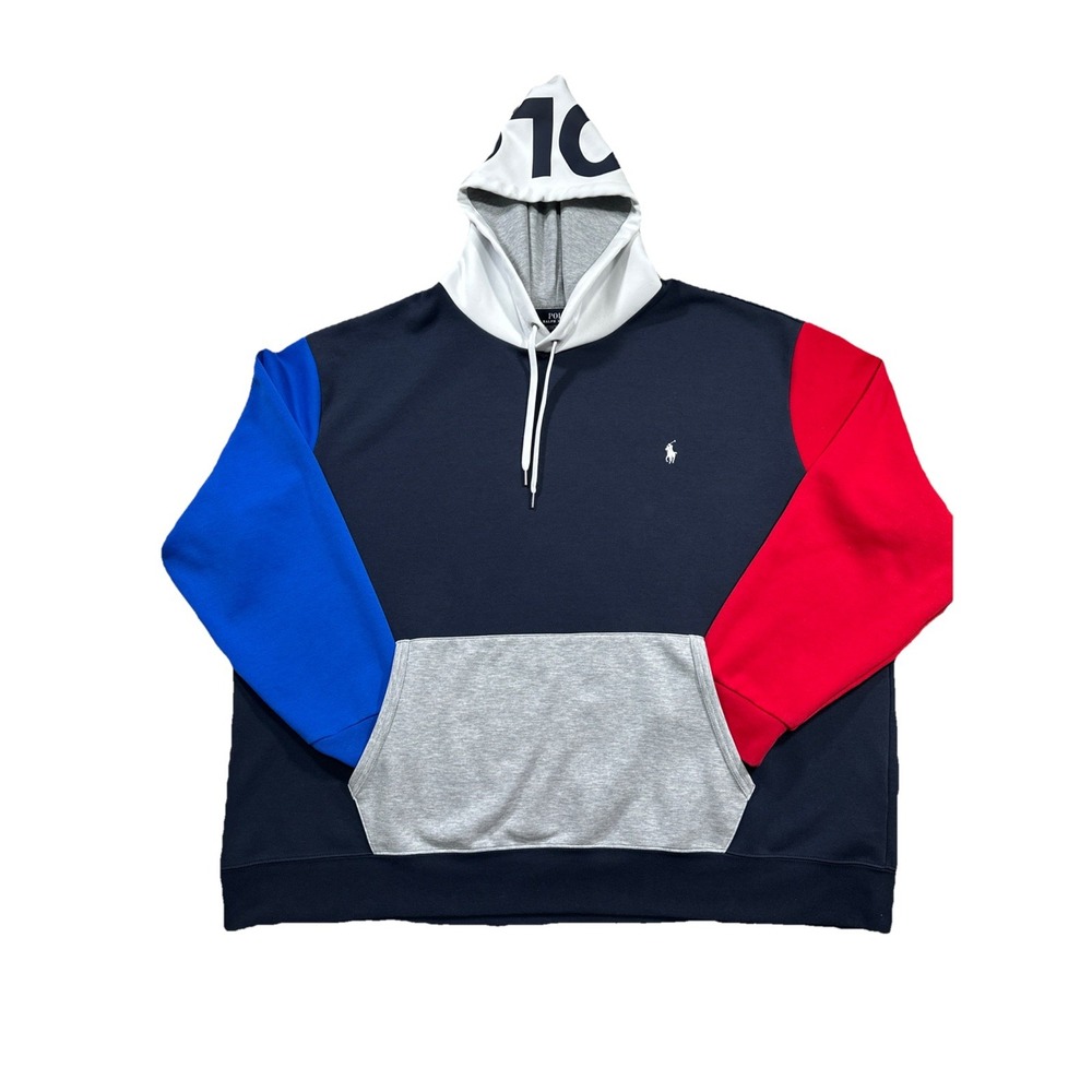 Polo Ralph Lauren Colorblock Logo Hoodie AVIATOR NAVY MULTI MENS SIZE 3XB